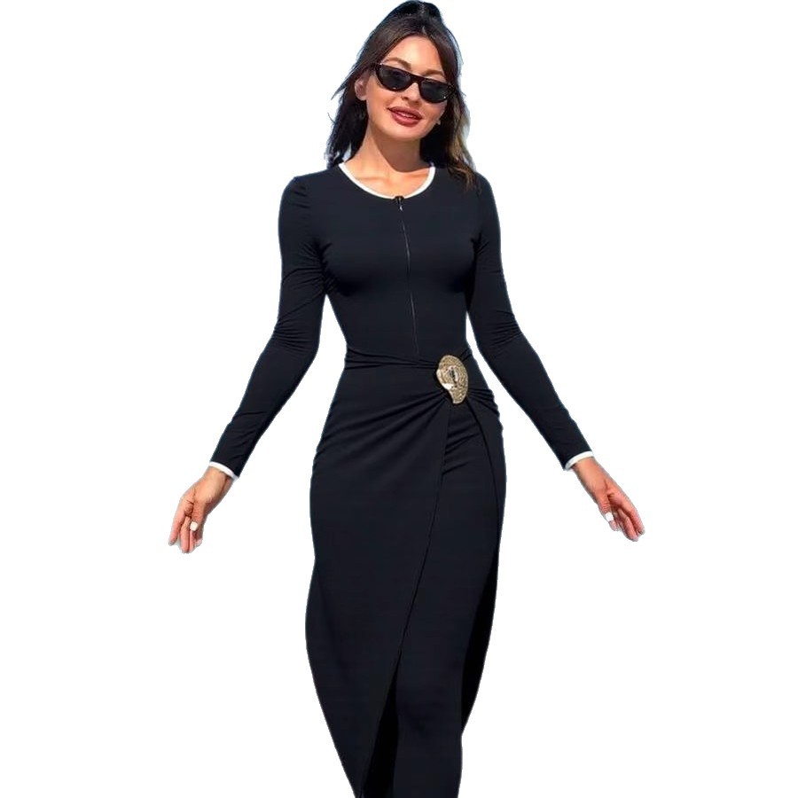 Womens Modest Long Sleeve Swimsuit Full Coverage Burkini Set with Gold Buckle
